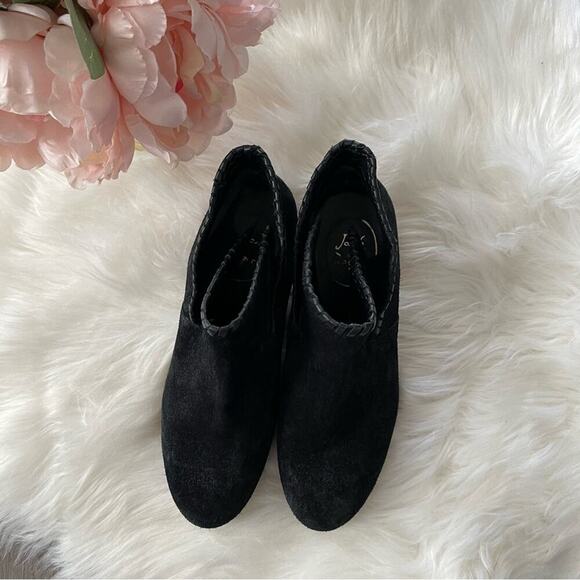 Jack Rogers Sadie Black Suede Leather Woven Heeled Booties 5 - Picture 4 of 8